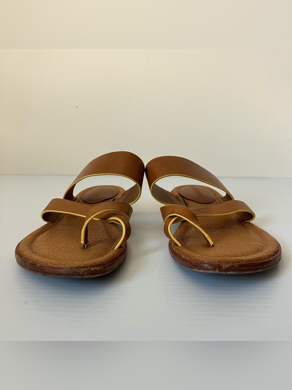 J. McLaughlin Shay Leather Sandals Tan Cognac Crisscross Slide Flat Size 6 - Picture 5 of 9